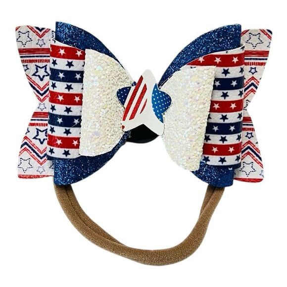 4th of July Baby Girl 4” Bow Headband 2 in 1 Interchangeable Nylon USA Patriotic - Picture 4 of 7